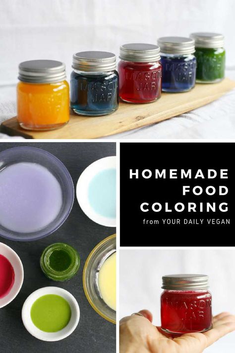 Homemade Food Coloring (All Natural + Vegan) | Your Daily Vegan Natural Yellow Food Coloring, Natural Purple Food Coloring, Natural Green Food Dye, Natural Green Food Coloring, Natural Blue Food Coloring, Diy Food Coloring, Homemade Food Coloring, Natural Red Food Coloring, Nature Crafts For Kids