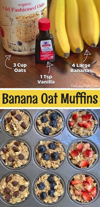 Healthy Banana Oat Muffins (3 Ingredients) - The Lazy Dish Healthy Banana Oat Muffins, The Lazy Dish, Banana Oat Muffins Healthy, Lazy Dish, Healthy Breakfast Alternatives, Menu Sarapan Sehat, Banana Oat Muffins, Banana Oat, Oat Muffins