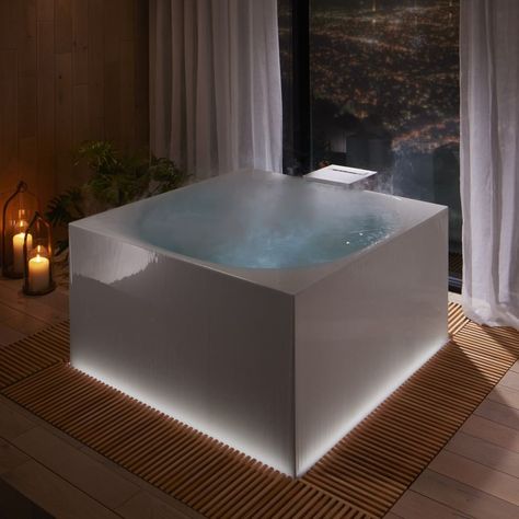 Studio KOHLER on Instagram: “Meet our forthcoming Stillness freestanding bath. Water light, fog, and aromas converge to create a spa-like journey designed to relax the…” Wellness Room, Digital Showers, Soothing Bath, Smart Home Design, Cozy Chair, Freestanding Bath, Smart Appliances, Water Lighting, Free Standing Bath