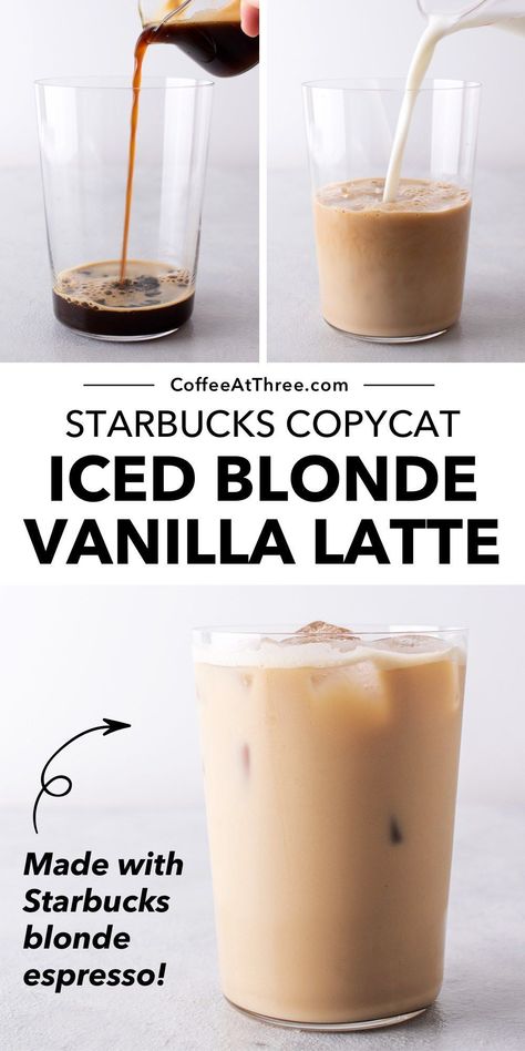 Honey Coffee Recipe, Starbucks Iced Vanilla Latte Recipe, Oatmilk Latte Recipe, Vanilla Latte Starbucks, Iced Vanilla Latte Recipe, Starbucks Vanilla Latte, Oatmilk Latte, Blonde Espresso, Iced Vanilla Latte