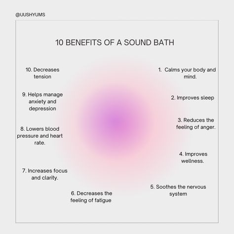 10 benefits of a sound bath. Sound Therapy Benefits, Benefits Of Sound Bath, Sound Healing Benefits, Sound Bath Healing, Sound Bath Benefits, Sound Baths, Healing Studio, Bath Benefits, Wellness Space