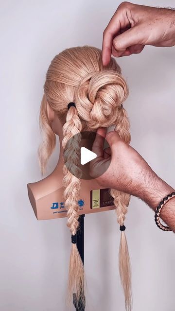 Mark Nelson-Wolter on Instagram: "✨💕 2 PONIES, 2 BRAIDS - EASY HAIR UP HACK! ✨💕 Hair Up Do Tutorials @markjohnhair LONDON  . . #hairvideos #hairhack #hairup #hairups #updo #updos #hairtutorial #hairtutorials #braidstyles #braids #braidgang #bridalhair #weddinghair #weddinghairstyle #weddingupdo #hairfashion #hairideas #hairreels #reel #réel #reels #reelit #igreels #hairart #hairartist #art #artistic #arttutorial #weddinginspo" Braided Hair Updo Easy, Braided Bun Hairstyles For Long Hair, Updo With Braid Tutorial, Braids Hairstyles Updo, Easy Updo With Braid, Updos For Really Long Hair, Braided Up Do Tutorial, Easy Braided Bun Hairstyles, Hair Diy