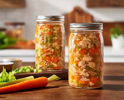 Homemade Chicken Soup - Pressure Canning Canning Chicken Noodle Soup Water Bath, How To Can Chicken Soup, Turkey Canning Recipes, Pressure Canning Soup Recipes, Canning Chicken Recipes, Canning Chicken Noodle Soup, Canning Chicken, Chicken Soup Base, Ball Canning