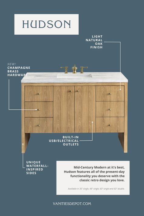 Vanity Light Ideas, Mcm Bathroom Double Vanity, Primary Bathroom Wood Vanity, Matural Wood Bathroom Vanity, 48 Inch Bathroom Vanity Mid Century, Coastal Bathroom Vanity, Natural Wood Bathroom Vanity Mid Century, Minimalistic Bathroom, Bathroom Vanity Ideas