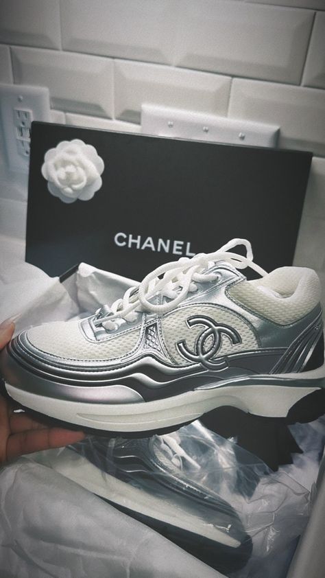 Chanel, chanel shoes, shoes, silver, girl shoes, trendy, lifestyle, influncer, streetwear Chanel Shoes Aesthetic, Trendy Lifestyle, Chanel Sneakers, Shoes Trendy, Shoes Outfit Fashion, Shoes Silver, Chanel Chanel, Shoes Outfit, Kinds Of Shoes