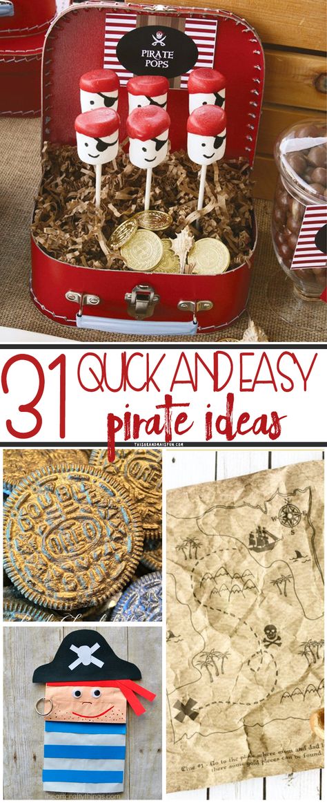 Ahoy mates here is a fun roundup all about pirates! Such a fun addition to any unit when teaching about ships! Pirate Snacks, Pirate Party Food, Pirate Decorations, Homemade Pirate Costumes, Pirate Food, Pirate Ideas, Mermaid Pirate Party, Pirate Themed Birthday Party, Talk Like A Pirate Day