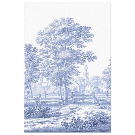 French Illustration, French Toile, Blue Toile, Row Boat, A Bridge, Villa Design, Decoupage Paper, Two Piece Set, Vintage French