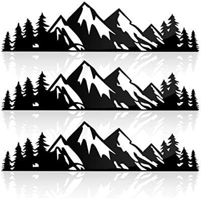 Tatto Clock, Mountain Stickers, Wood Laser Ideas, Wood Burning Patterns Stencil, Nature Decal, Tree Decal, Mountain Decal, Tree Sticker, Forest Silhouette