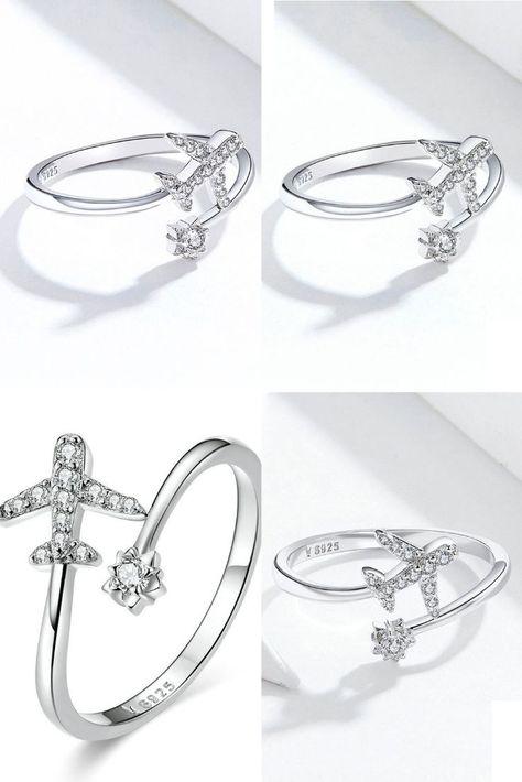 Unique Crystal Airplane Zircon Sterling Silver Ring For Girl Jewelry Birthday Gift For Her Adjustable Aircraft Wrap Open Ring Retro Ring, Girl Jewelry, Jewelry Birthday, Rings For Girls, Birthday Jewelry Gift, Cute Rings, Birthday Gift For Her, Open Ring, Crystal Rings