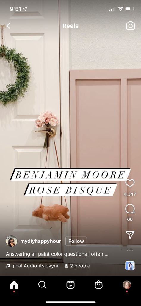 Pink Wall Color Nursery, Blush Wainscoting, Dusty Pink Nursery Paint, Blush And Beige Nursery, Blush Pink Accent Wall Office, Soft Pink Accent Wall, Benjamin Moore Rosetone, Mauve Bathroom Cabinets, Neutral Pink Paint Colors Nursery