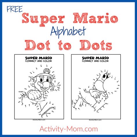 Super Mario Dot to Dot Activity for Kids (free printable) - The Activity Mom Mario Worksheets Free Printable, Mario Activity Sheets, Mario Worksheets, Super Mario Activities, Super Mario Bros Coloring Pages, Mario Bros Coloring Pages, Mario Bros Coloring, Stem Night, Pre K Worksheets