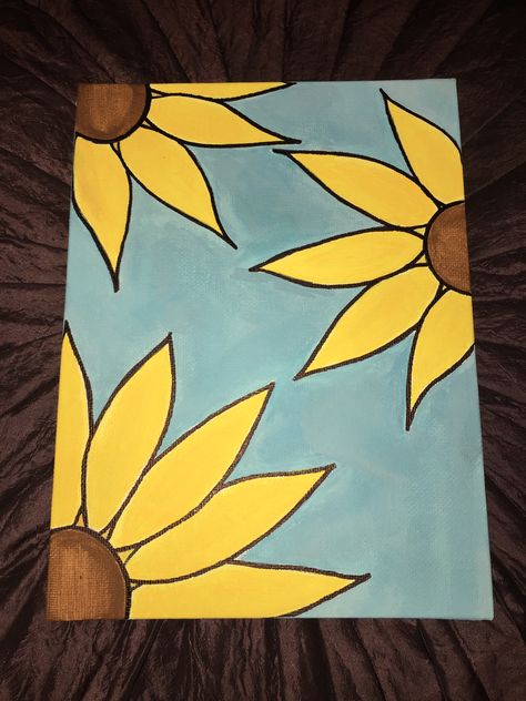 Simple Sunflower Painting Canvas Drawing, Small Canvas Paintings, Simple Canvas Paintings, Cute Canvas Paintings, Easy Canvas Art, Canvas Drawings, Easy Canvas Painting, Canvas Painting Designs, Seni Cat Air