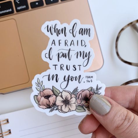 Dress up your laptop, water bottle, or car window with this floral Psalm 56:3 sticker! Buy 3 or more individual stickers and get 30% off with code “sticker30”!All are waterproof and durable to stick on cars, water bottles, etc. Free shipping to the U.S. DETAILS: - 2.32 x 3 in. vinyl sticker -Made with a layer of protectant for outdoor use The time it takes for me to get your sticker(s) shipped is 5-7 days. Etsy Sticker Ideas, Aesthetic Water Bottle Stickers, Christian Stickers Free Printable, Vinyl Sticker Ideas, Popular Stickers, Bible Stickers, Trending Stickers, Computer Stickers, Sticker Business