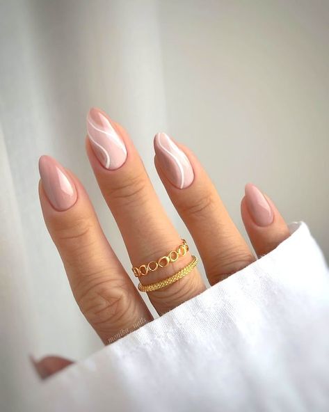 Nude swirl nails. Acrylic Swirl Nails, Nuteral Nails Cute Acrylic, Nails Swirl Design, Neutral Swirl Nails, Swirls Nails, Nails Boho, Short Nails Manicure, Nude Nail Ideas, Milky Nude Nails