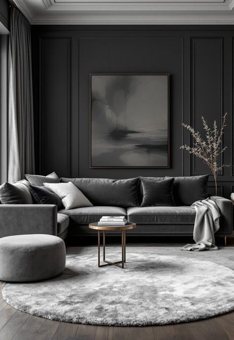 Grey Couch Living Room Cozy Grey Couch, Color Palette Mauve, Dining Room Curtain Ideas, Grey Couch Living Room Ideas, Colors For Bedroom, Room Curtain Ideas, Couch Living Room Ideas, Monochrome Living Room, Grey Couch