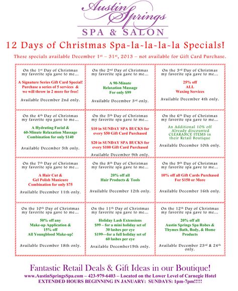 Thanksgiving Salon Specials, 12 Days Of Christmas Spa Ideas, 12 Days Of Christmas Spa Specials, 12 Days Of Christmas Salon Promotion, 12 Days Of Christmas Esthetician, Esthetician Holiday Specials, Hair Specials Advertising, Christmas Salon, Salon Christmas