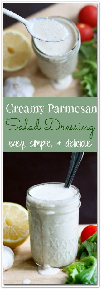 This Creamy Parmesan Salad Dressing is super easy to make. Made with parmesan, lemon, peppercorn, and garlic; this salad dressing is absolutely delicious! Parmesan Salad Dressing, Parmesan Salad, Salad Dressing Recipe, Creamy Dressing, Marinade Sauce, Creamy Parmesan, Homemade Salads, Homemade Salad Dressing, Garlic Parmesan