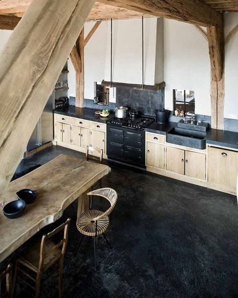 Wooden Kitchens by The Style Files Country House Kitchen, Wooden Beams, Wooden Kitchen, Black Kitchens, Wood Kitchen, Rustic Kitchen, Modern Industrial, 인테리어 디자인, Dream Kitchen