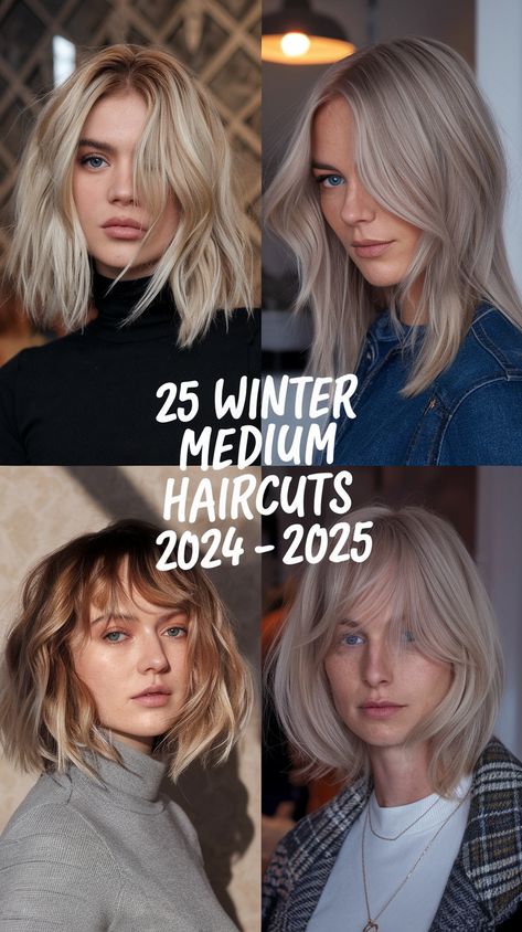 25 Winter Medium Haircuts for 2024 - 2025: Chic and Stylish Looks Hair Styles For Medium Length 2024, 2025 Haircuts For Women, Medium Hairstyles For Round Faces, Modern Bob Haircut, Shoulder Length Hair With Bangs, Voluminous Waves, Haircuts 2024, Medium Haircuts, Bob Hairstyles For Thick