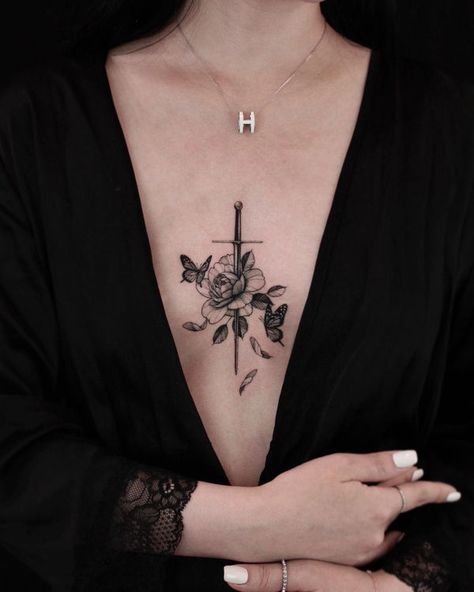 Chest Tattoos For Women, Pretty Tattoos For Women, Sternum Tattoo, Small Hand Tattoos, Tattoo Designs And Meanings, Sleeve Tattoos For Women, Elegant Tattoos, Simplistic Tattoos, Tattoo Designs For Women