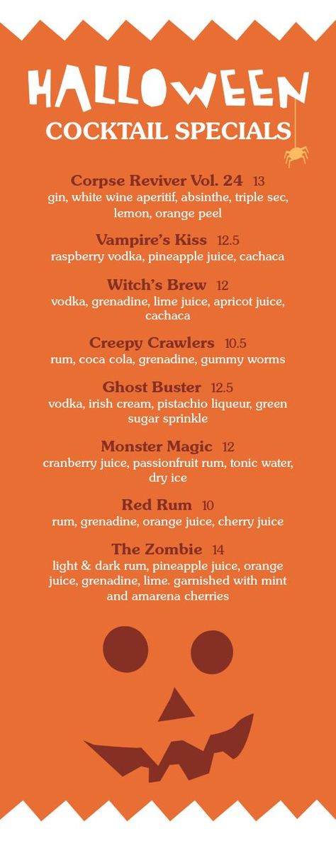 Halloween Pumpkin Bar Half Page Menu Halloween Food Menu, Pumpkin Menu, Halloween Party Menu, Holiday Dinner Menu, Menu Maker, Halloween Bar, Halloween Menu, Raspberry Vodka, Pumpkin Bars