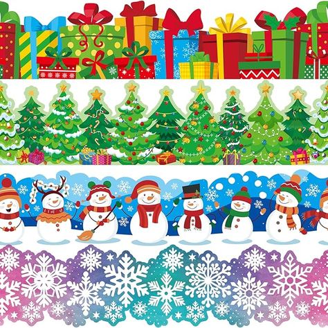 Amazon.com : 80 Feet Winter Christmas Bulletin Board Borders Snowman Snowflake Gift Christmas Tree Border Trim for Winter Holiday Xmas Classroom Party Decoration : Office Products