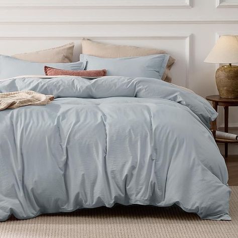 Amazon.com: Bedsure 100% Washed Cotton Duvet Cover Queen - Sage Green Minimalist Cotton Duvet Cover Linen Like - 3 Pieces Plain Simple Cotton Duvet Cover Set with 2 Pillow Shams (Sage Green, Queen, 90"x90") : Home & Kitchen Light Blue Duvet Cover, Light Blue Duvet, Simple Duvet Cover, Pillow Case Mattress, 100 Cotton Duvet Covers, Coastal Room, Duvet Cover Queen, Blue Queen, Blue Minimalist