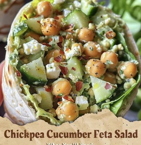 Non-GMO & Organic Recipe Box | Chickpea Cucumber Feta Salad | Facebook Chickpea Cucumber Feta Salad, Chickpea Cucumber, Cucumber Feta Salad, Homemade Comfort Food, Diet Recipes Easy, Burger Toppings, Salad Wraps, Feta Salad, Chickpea Salad