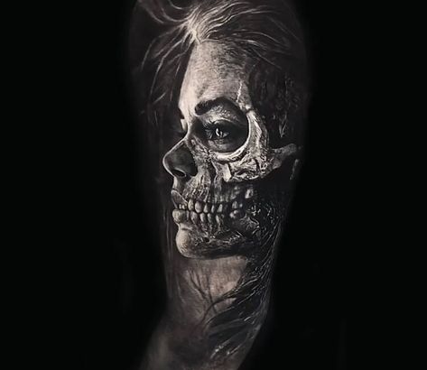 Tattoo photo - Horror face tattoo by Eliot Kohek Eliot Kohek, Catrina Tattoo, Skull Girl Tattoo, Tattoo Expo, Fusion Ink, Ocean Tattoos, World Tattoo, Horror Tattoo, Badass Tattoos