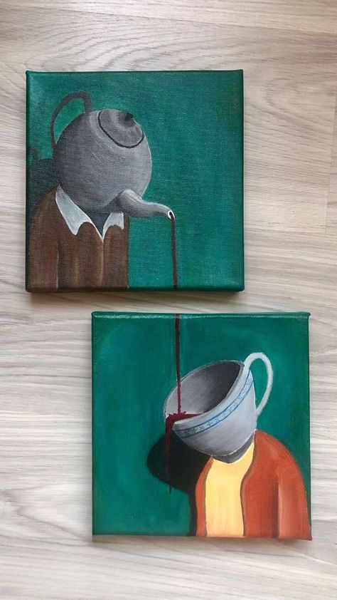 Painting Ideas On Canvas Classic, Aesthetic Drawings Canvas, Canvas Coffee Painting, Canvas Painting Ideas For Gifting, Moms Birthday Painting Ideas, Tea Cup Art Painting, Aesthetic Green Painting Ideas, Painting Aesthetic Ideas On Canvas, Easy Paintings Cute