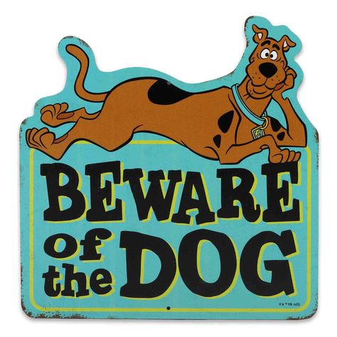 PRICES MAY VARY. Scooby-Doo Official product: Zoinks! This wall decor sure is fun! Featuring a vivid teal background and black text, this sign is a retro representation of your all-time favorite cartoon. Fun Vintage Sign: Above text that reads, "Beware of the dog" is an ironically endearing illustration of Scooby-Doo. With its recognizable and charming qualities, this sign is as exciting as the show itself. Material: This wall art is made of lightweight, durable, and weather-resistant tin, makin Scooby Doo Birthday Party Decorations, Scooby Doo Halloween Decorations, Scooby Doo Poster, Scooby Doo Clipart, Scooby Doo Font, Scooby Doo Sublimation Designs, Scooby Doo Decorations, Scooby Doo Title, Softball Posters