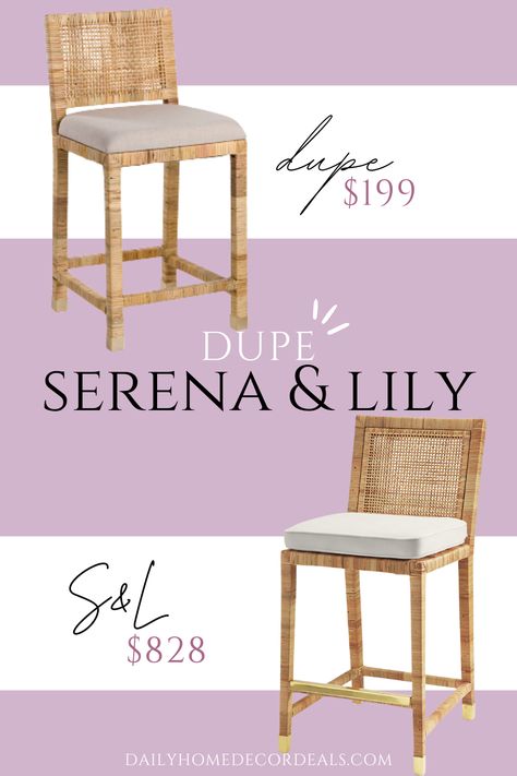 Serena & Lily Balboa Counter Stools Dupe I found an incredible dupe for  Serena & Lily’s Balboa Counter Stools with cushion. The Balboa counter and bar stools are one of Serena and Lilly’s most popular kitchen furniture items. They are priced at $828 each and usually have a $299 flat rate shipping charge. While I… Read more The post Serena & Lily Balboa Counter Stool Dupe appeared first on Interior Design for Beginners. Balboa Rattan Counter Stool, Cushion Bar Stools, Serena And Lily Counter Stools, Serena And Lily Barstools, Serena And Lily Stools, Grand Millennial Bar Stools, Cushioned Bar Stools, Serena And Lily Balboa Counter Stool, Rattan Counter Stools Kitchen