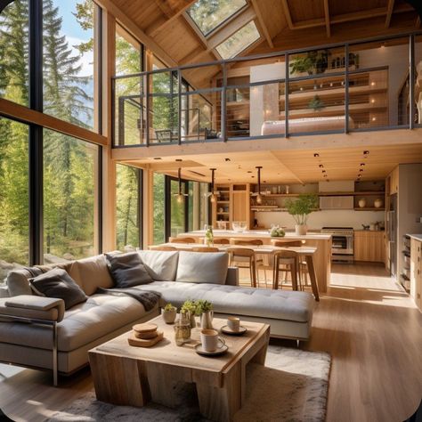 Wooden Luxury House, Wooden Loft House, Canadian House Interior Design, Modern Wood House Design, Modern Wooden House Design, Modern Wooden Interior, Big Wooden House, Wooden Modern House, Wood Modern House