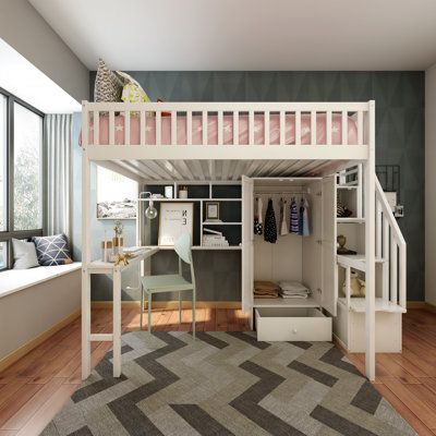 Features:Note:The white/gray/espresso color are pre-sale item, it will expected end of May arrving to our US warehouse, you will get it before end of May.4 Step storage stairs for easy access: Our Full loft bed with a solid, safe staircase with handrails, provides easy and safe access for getting in and out of the top bunk. Also, Four compartments of different sizes hide underneath the stairs of this bunk bed and are perfect for you to store bed sheets and other necessities. Safety & sturdy wood Store Bed Sheets, Loft Bed With Couch, Step Storage, Bed With Desk Underneath, Loft Bed Ideas For Small Rooms, Double Loft Beds, Adult Loft Bed, Loft Beds For Teens, Queen Loft Beds