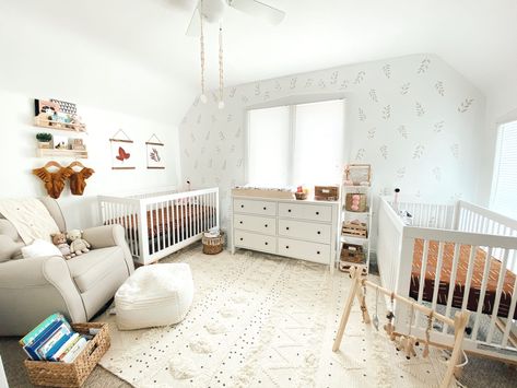 Clean + Neutral Nursery for Twin Girls - Project Nursery Small Twin Nursery, Twin Babies Nursery, Twin Nursery Gender Neutral, Twin Nursery Room, Twin Baby Rooms, Twin Girls Nursery, Toddler And Baby Room, Nursery Layout, Twin Nursery