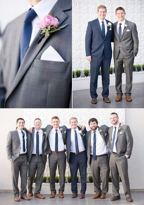 gray and navy groomsmen suits @weddingchicks #groomoutfit #groom #outfit #gray Gold And Navy Wedding, Navy Groomsmen Suits, Navy Groomsmen, Father Of The Bride Outfit, Navy Groom, Gray Suits, Groomsmen Grey, Groomsmen Outfits, Wedding Colour