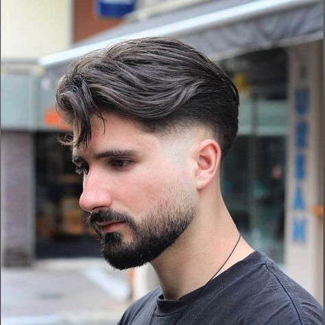 Mens Skin Fade Long On Top, Midfade Haircut For Men, Midfade Hairstyle Men, Skin Fade Long On Top, Midfade Hairstyle, Skin Fade Haircut Men, Slick Back Fade, Long Slicked Back Hair, Long Hair Fade