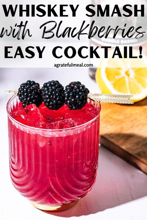 This blackberry cocktail is made with bourbon whiskey, fresh blackberries, lemon juice, and a touch of simple syrup. It is one of the best summer cocktails! Bourbon Smashes like this are very similar to Whiskey Sour cocktails, except made with fresh fruit so they are more of a fruity cocktail. Blackberry Whiskey Smash, Blackberry Liqueur Recipes Cocktails, Cocktails With Bourbon, Blackberry Liqueur Recipes, Blackberry Bourbon Smash, Apple Pie Drink, Best Whiskey Cocktails, Bourbon Drinks Recipes, Blackberry Whiskey