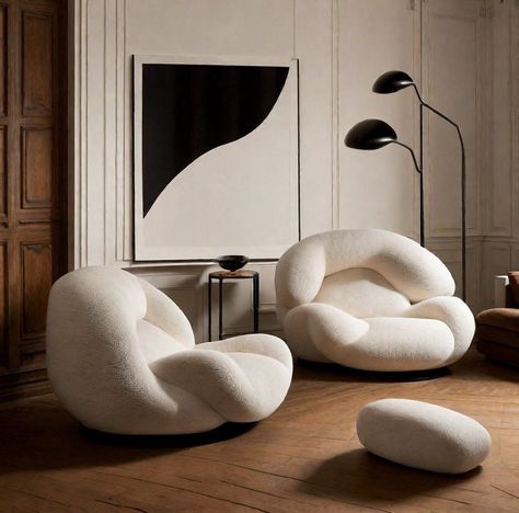 Surrealistic Bouclé Chair Design in a minimalistic neutral colored interior. 🤍🤎🖤 #wabisabi #japandi #wabisabiinteriors #japandiinterior #interiordesign #homedecor #3dinteriordesign #boucle #whitechair Boucle Sofa Living Room Ideas, Japandi Furniture Design, Japandi Chair, Arm Chair Design, Sofa Unique, Japandi Interiors, Earthy Home Decor, London Interior, Japandi Interior