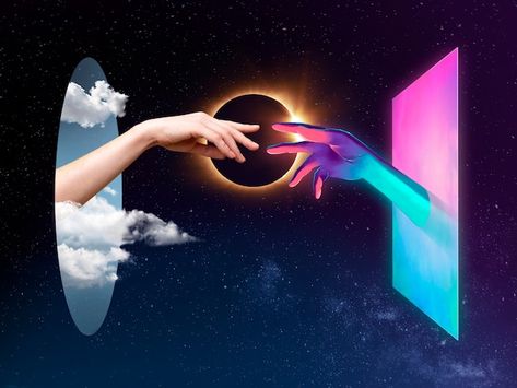 Photo two 3d hands reaching for each oth... | Premium Photo #Freepik #photo #3d-hand #3d #virtual #metaverse-3d Metaverse Aesthetic, Hands Reaching For Each Other, Metaverse Design, Meta Verse, Virtual Studio, 3d Visual, 3d Hand, Motion Graphics Design, Cover Art Design