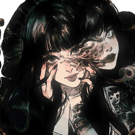 ᘏ ࣪˖ 🎞️ : junji ito horror film | artist on x (twt) : @qiuyanga・°☆ Horror Icons Art, Kawakami Tomie, Junji Ito Horror, League Of Legends Jhin, Junji Ito Collection, Creepy Core, Adventure Time Girls, Horror Drawing, Komi-san Wa Komyushou Desu