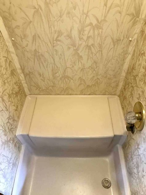 Rv Tub Remodel, Rv Shower Remodel Diy, Paint Rv, Tub To Shower Remodel, Camper Bathroom, Shower Remodel Diy, Tub Remodel, Vintage Camper Remodel, Rv Bathroom