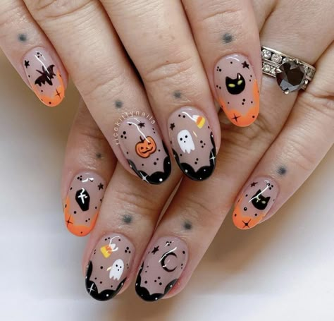 Cute Short Halloween Nails, Short Fall Nails, Halloween Nail Ideas, Unghie Nail Art, Cute Halloween Nails, Halloween Press On Nails, Acrylic Nail Kit, Thanksgiving Nails, Nails Halloween