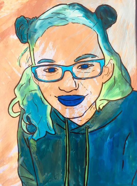 Acrylic Self Portraits - riverside art Transparency Self Portraits, Acetate Portraits, Elements Of Art Color, Intro To Art, Self Portrait Art, 7th Grade Art, Reverse Painting, High School Art Lessons, High School Art Projects