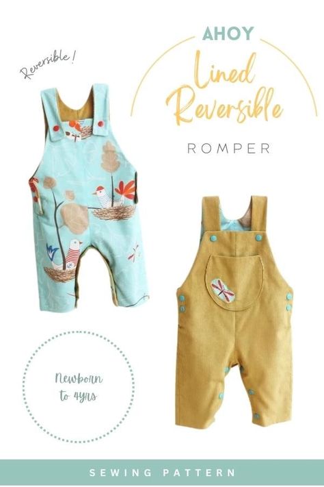 Ahoy Lined Reversible Romper sewing pattern (Newborn to 4yrs). You will be shown an innovative and exclusive technique of lining that you can learn and use on this sewing project and others in the future! The leg length of these rompers is a full leg length. There is inseam leg openings with poppers to allow you to change those diapers efficiently and quickly. It also has side openings for the perfect fit. SewModernKids Infant Boy Sewing Patterns, Baby Overalls Free Pattern, Free Dungaree Sewing Pattern, Free Baby Romper Pattern, Baby Dungarees Pattern Free, Free Sewing Patterns Kids, Baby Overalls Pattern Free, Toddler Romper Pattern Free, Free Sewing Patterns For Babies