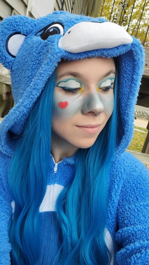 #CareBearmakeup #Grumpy #makeup #Halloween #Halloweenmakeup Blue Care Bear Makeup, Love A Lot Care Bear Costume, Carebear Makeup Halloween, Care Bear Halloween Makeup, Care Bear Costume Makeup, Carebear Make Up, Care Bears Makeup Look, Grumpy Bear Costume, Grumpy Care Bear Makeup