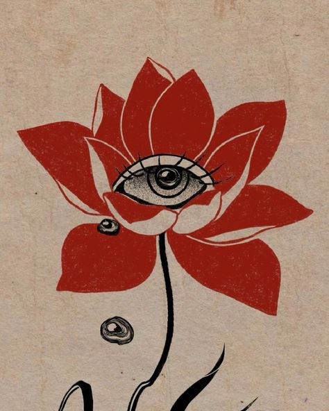 Lotus Flower With Eye Tattoo, Flower Eye Drawing, Dark Boho Tattoo, Artsy Icons, Lotus Flower Simple, Flower With Eye, Lotus Tat, Buddhism Tattoo, Lotus Illustration