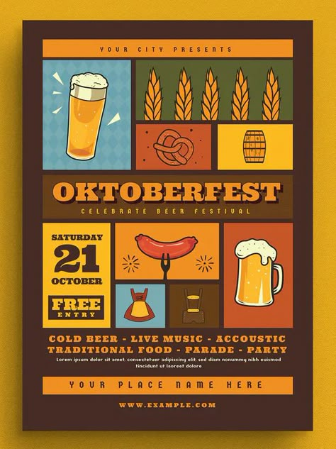 Beer Flyer, Oktoberfest Poster, Oktoberfest Flyer, Oktoberfest Design, German Beer Festival, Event Promo, Illustrator Graphic Design, Adobe Illustrator Graphic Design, Wa State