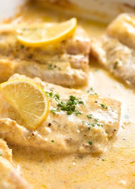 Baked Fish Recipe, Lemon Cream Sauce, Recipe With Lemon, Lemon Cream Sauces, White Fish Recipes, Fish Recipes Baked, Resep Seafood, Fish Dinner Recipes, Recipetin Eats