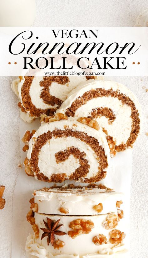 Cinnamon Swiss Roll Christmas Vegan Recipes, Christmas Vegan, Swiss Roll Cake, Vegan Cinnamon Rolls, Vegan Baking Recipes, Plant Based Desserts, Vegan Christmas Recipes, Vegan Cake Recipes, Vegan Bakery